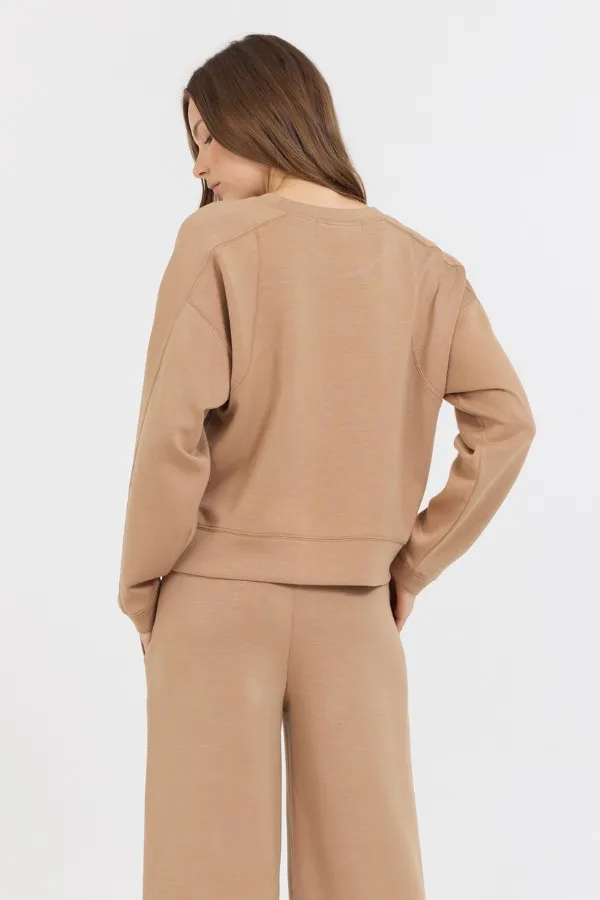 Women Vintage Havana Sweatshirts Caramel Cloud Fleece Crewneck Caramel