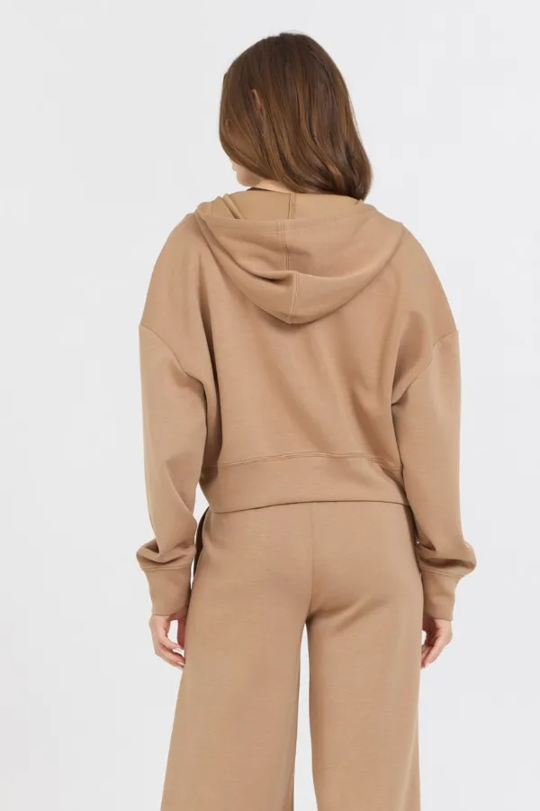 Women Vintage Havana Sweatshirts Caramel Cloud Fleece Crop Zip Up Caramel