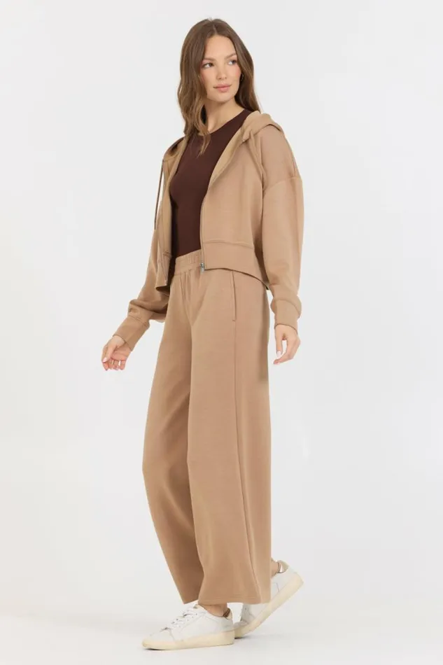 Women Vintage Havana Sweatshirts Caramel Cloud Fleece Crop Zip Up Caramel