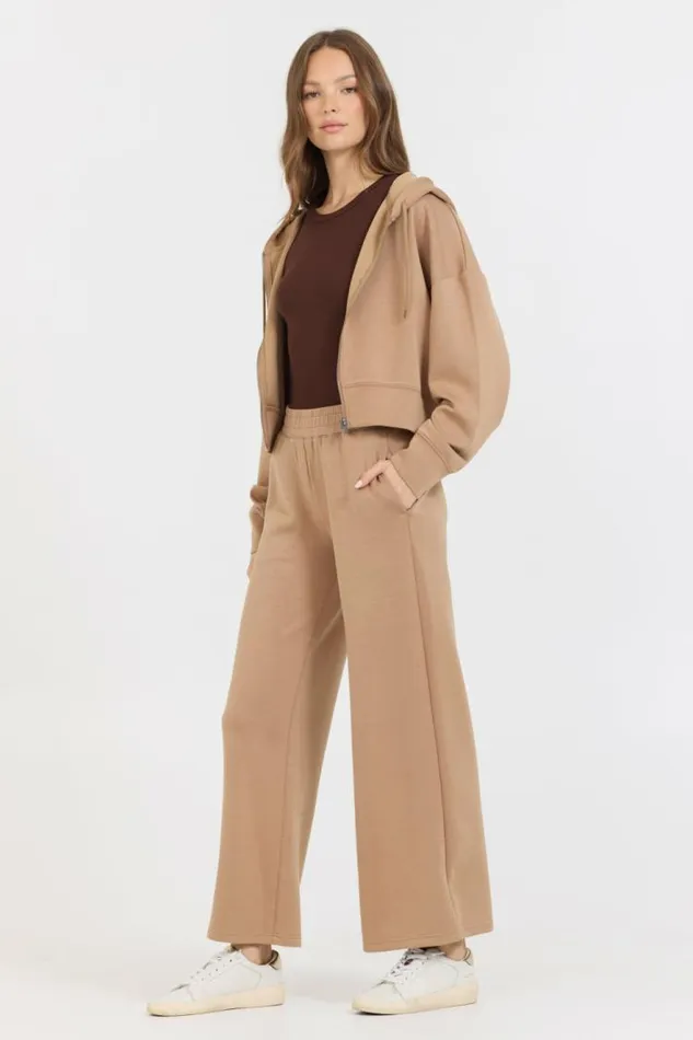 Women Vintage Havana Sweatshirts Caramel Cloud Fleece Crop Zip Up Caramel