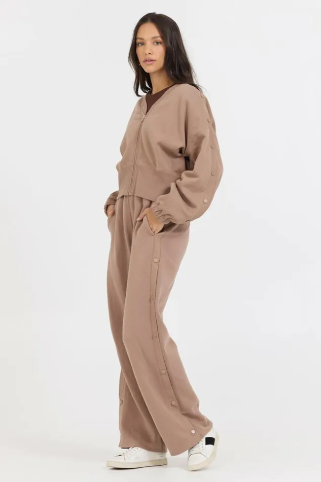 Women Vintage Havana Sweatshirts Caramel Latte Brushed Fleece Zip Up W Snap Sleeves Caramel