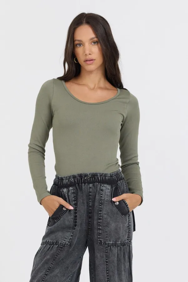 Women Vintage Havana Tees Olive Seamless Long Sleeve Tee Olive