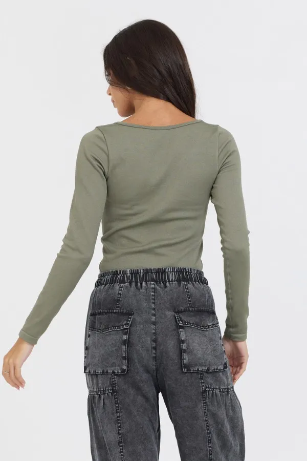 Women Vintage Havana Tees Olive Seamless Long Sleeve Tee Olive