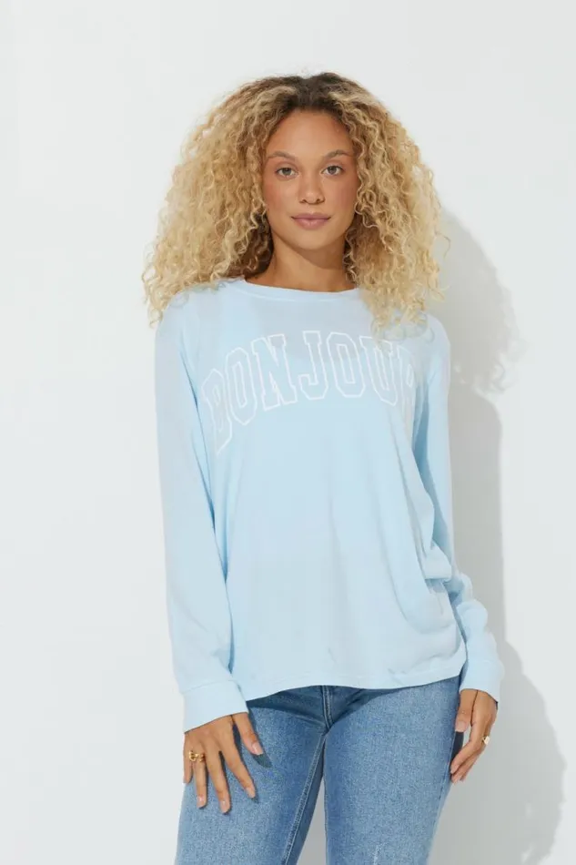 Women Vintage Havana Tees Sky Blue quotBonjourquot Pigment Dyed Long Sleeve Tee Sky Blue Women Vintage Havana Tees Sky Blue quotBonjourquot Pigment Dyed Long Sleeve Tee Sky Blue