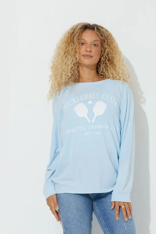 Women Vintage Havana Tees Sky Blue quotPickleball Clubquot Pigment Dyed Long Sleeve Tee Sky Blue Women Vintage Havana Tees Sky Blue quotPickleball Clubquot Pigment Dyed Long Sleeve Tee Sky Blue