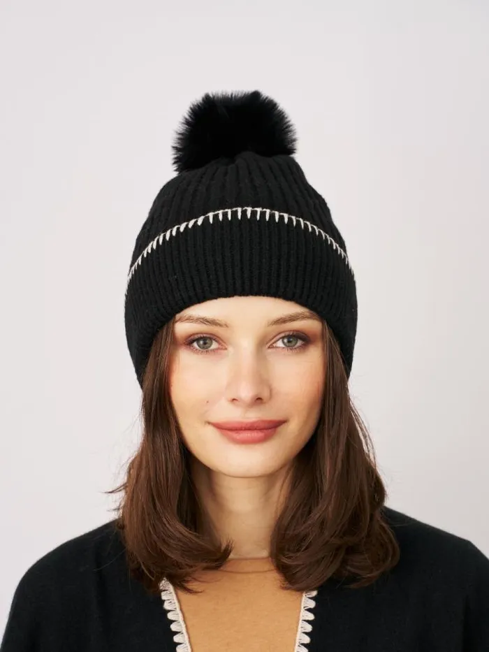 Women Vintage Havana Winter Hats RIBBED POMPOM BEANIE 8211 BLACKIVORY Blackivory Women Vintage Havana Winter Hats RIBBED POMPOM BEANIE 8211 BLACKIVORY Blackivory