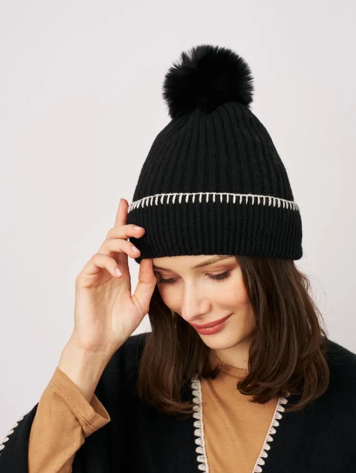 Women Vintage Havana Winter Hats RIBBED POMPOM BEANIE 8211 BLACKIVORY Blackivory Women Vintage Havana Winter Hats RIBBED POMPOM BEANIE 8211 BLACKIVORY Blackivory