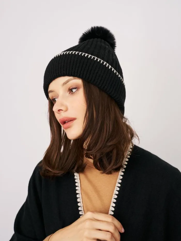 Women Vintage Havana Winter Hats RIBBED POMPOM BEANIE 8211 BLACKIVORY Blackivory Women Vintage Havana Winter Hats RIBBED POMPOM BEANIE 8211 BLACKIVORY Blackivory