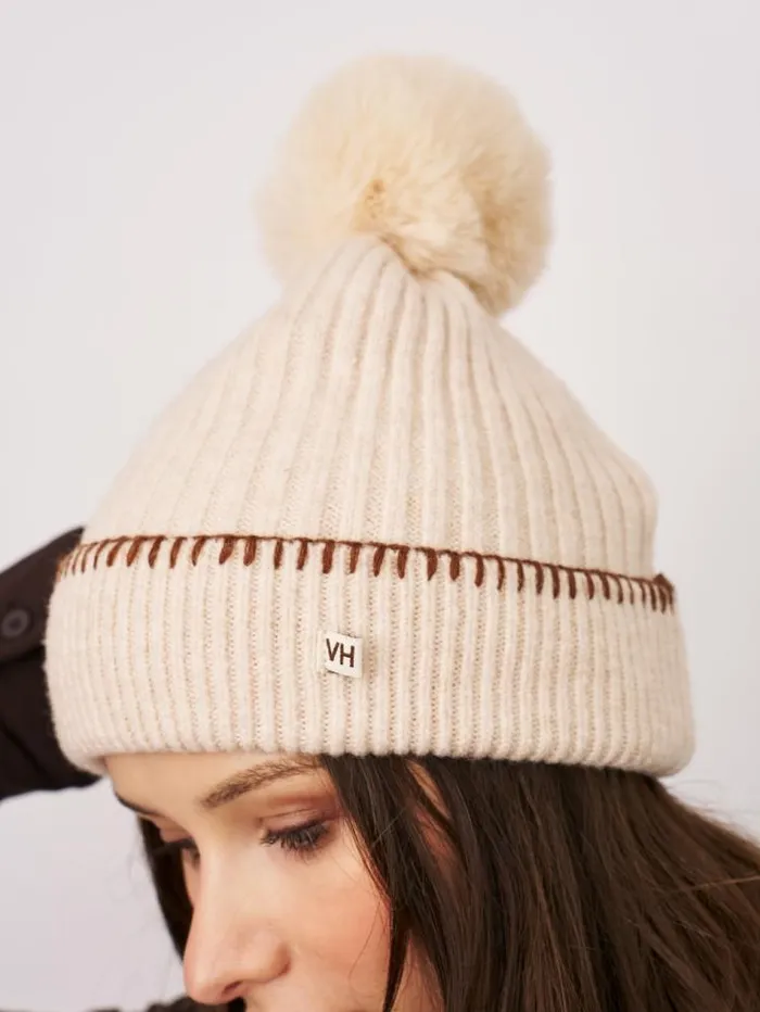 Women Vintage Havana Winter Hats RIBBED POMPOM BEANIE 8211 IVORYTAN Ivorytan Women Vintage Havana Winter Hats RIBBED POMPOM BEANIE 8211 IVORYTAN Ivorytan