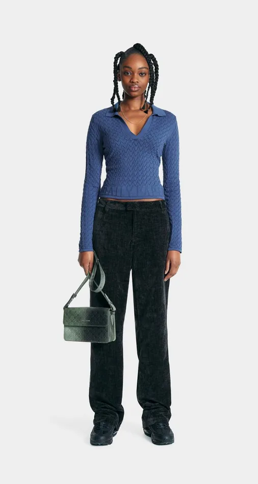 Women Vintage Indigo Ada Knit Longsleeve Polo Daily Paper Knitwear Women Vintage Indigo Ada Knit Longsleeve Polo Daily Paper Knitwear
