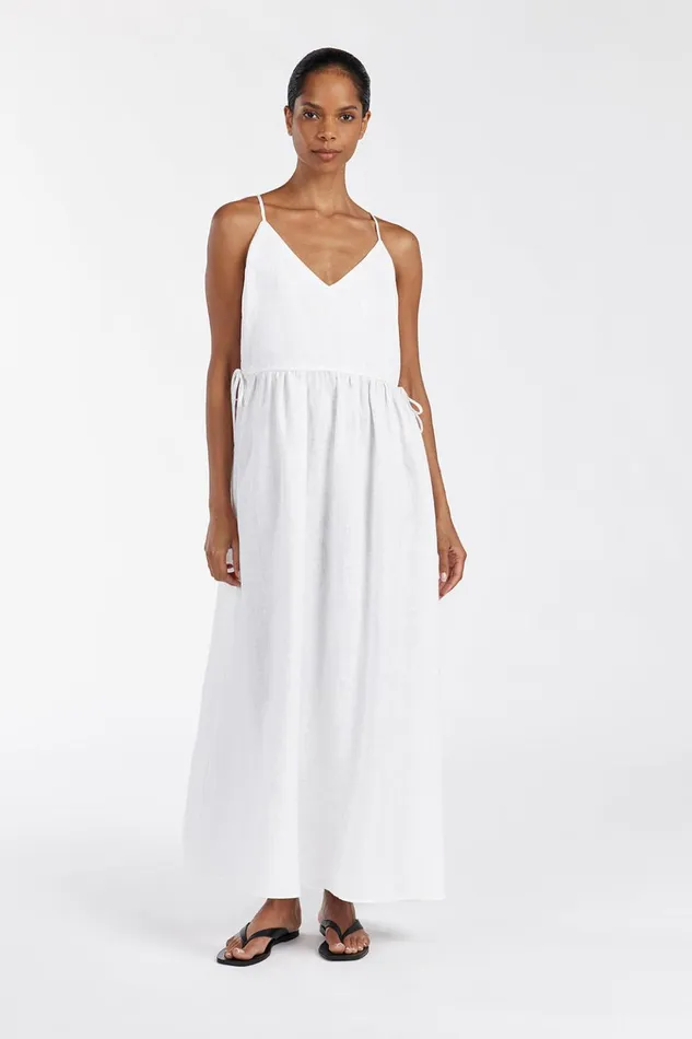 Women White Dresses DISSH MAURA WHITE LINEN MIDI DRESS