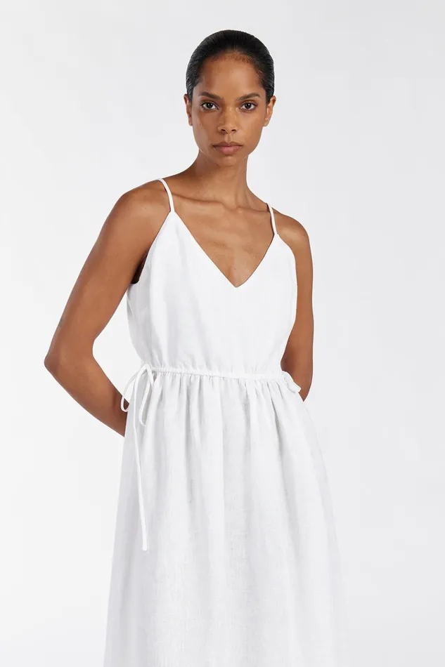 Women White Dresses DISSH MAURA WHITE LINEN MIDI DRESS