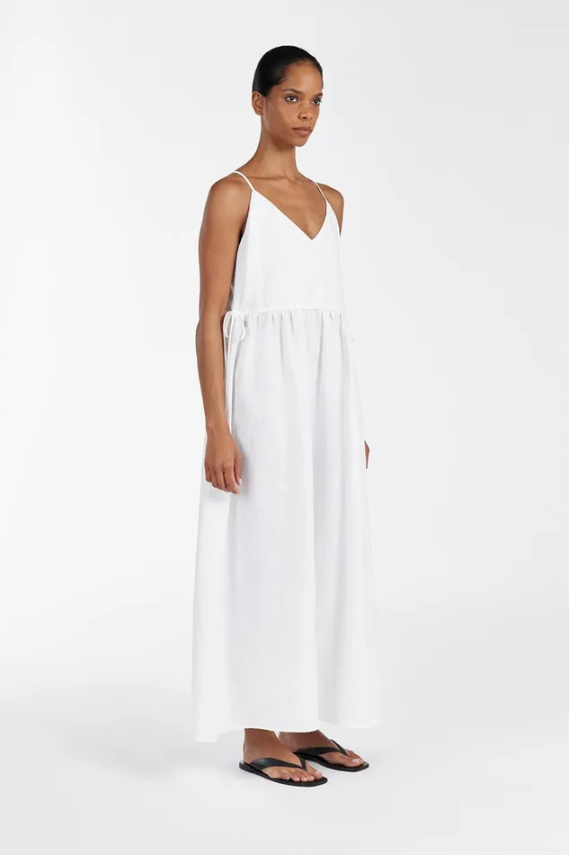Women White Dresses DISSH MAURA WHITE LINEN MIDI DRESS