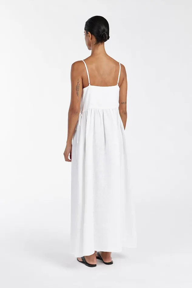 Women White Dresses DISSH MAURA WHITE LINEN MIDI DRESS