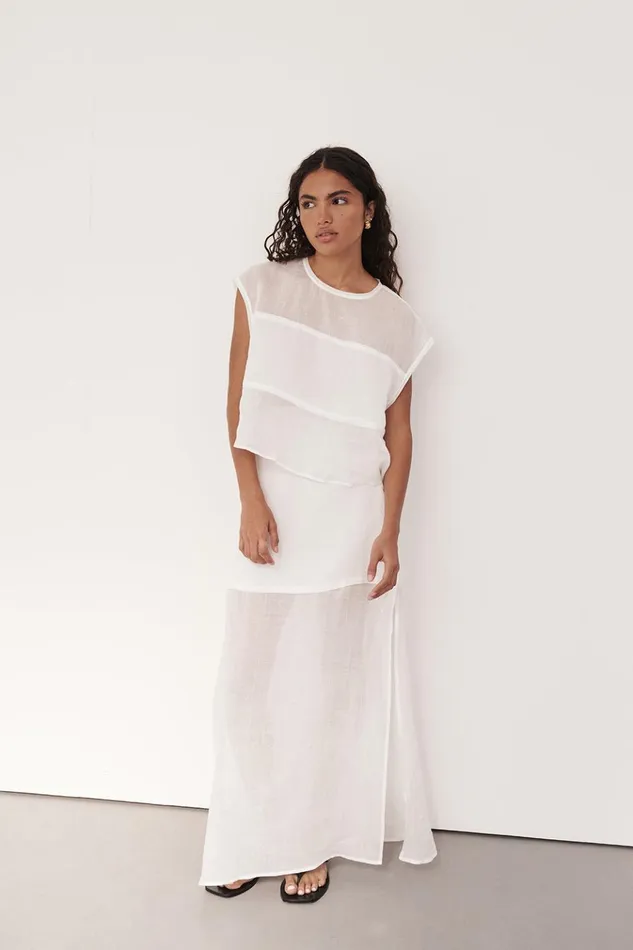 Women White Tops DISSH KAI WHITE RAMIE PANELLED TOP