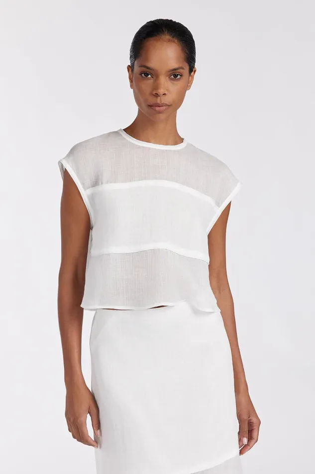 Women White Tops DISSH KAI WHITE RAMIE PANELLED TOP