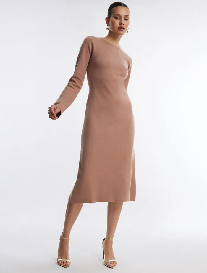 Women Wilbur Long Sleeve Knit Dress Camel BCBG Dresses