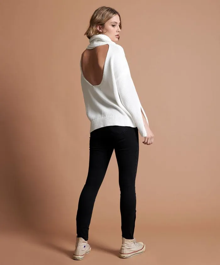 Women WINONA BACKLESS SWEATER WHITE One Teaspoon Knitwear Women WINONA BACKLESS SWEATER WHITE One Teaspoon Knitwear