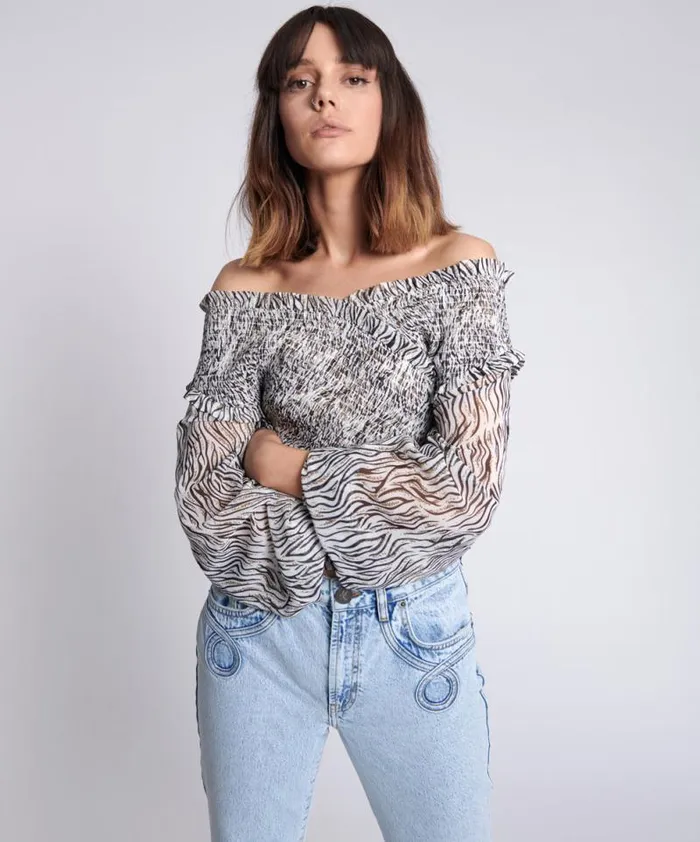 Women ZEBRA BARDOT CROSS OVER TOP One Teaspoon Tops Women ZEBRA BARDOT CROSS OVER TOP One Teaspoon Tops