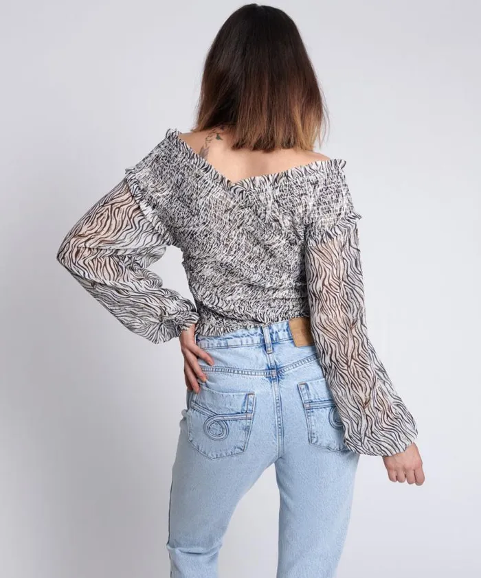 Women ZEBRA BARDOT CROSS OVER TOP One Teaspoon Tops Women ZEBRA BARDOT CROSS OVER TOP One Teaspoon Tops