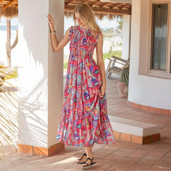 Women Zeta Smocked Dress Coral Sundance Catalog Dresses and Jumpsuits