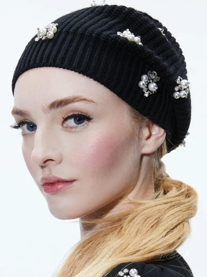 Womens Accessories Alice Olivia Chira Slouchy Embellished Hat Black