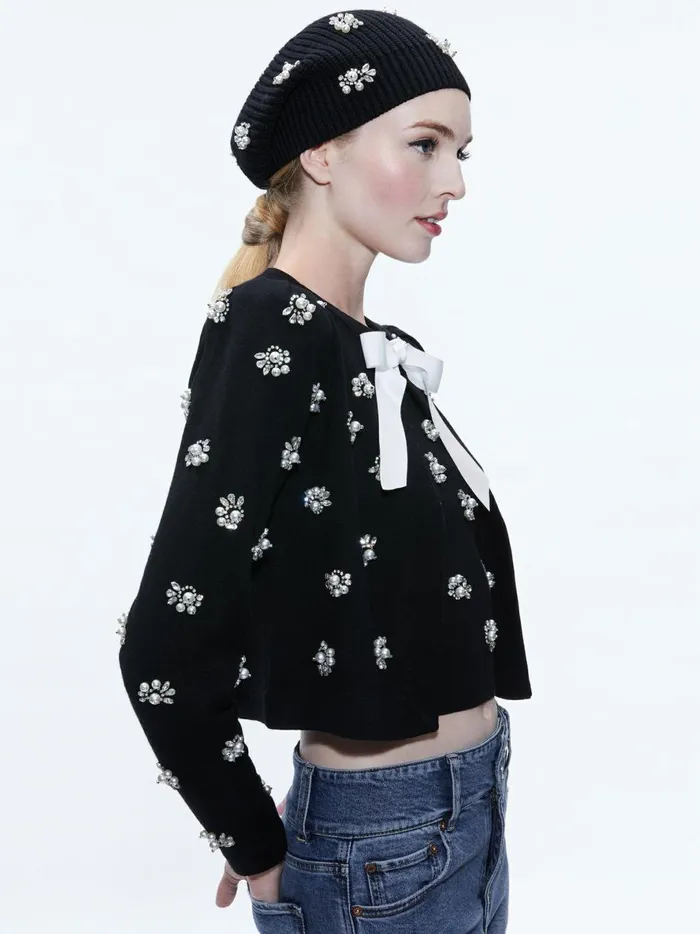 Womens Accessories Alice Olivia Chira Slouchy Embellished Hat Black