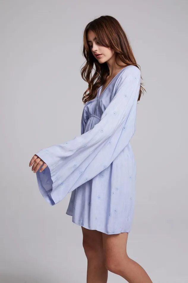 Womens Chaser Brand Dresses Waverly Faded Denim Blue Mini Dress