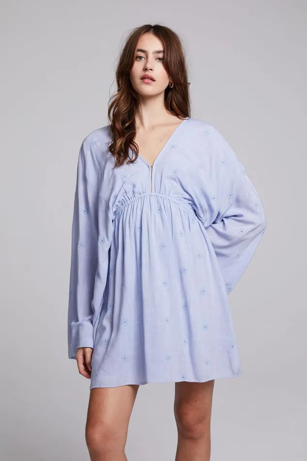 Womens Chaser Brand Dresses Waverly Faded Denim Blue Mini Dress