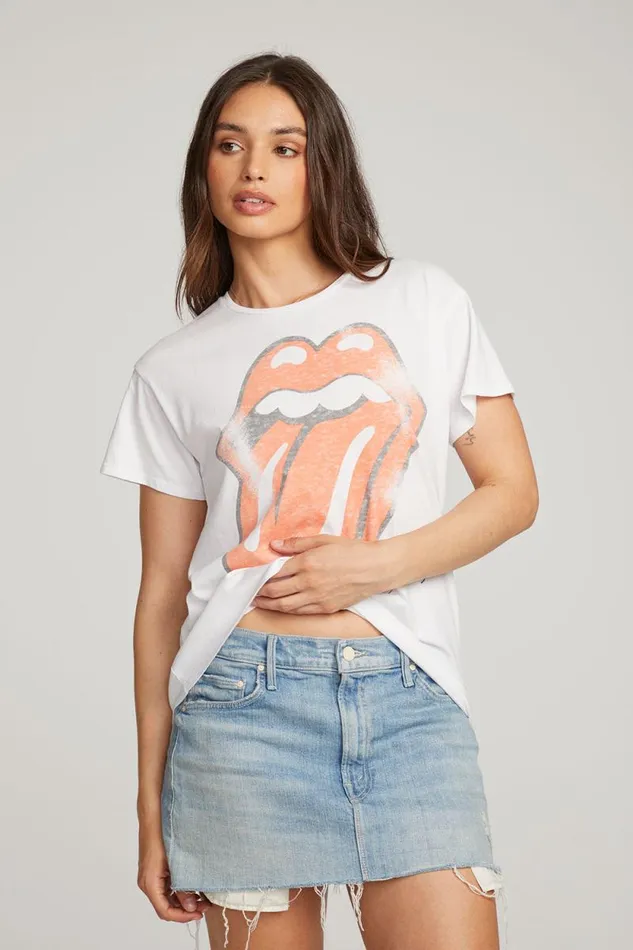 Womens Chaser Brand Music Rolling Stones Classic Logo Tee