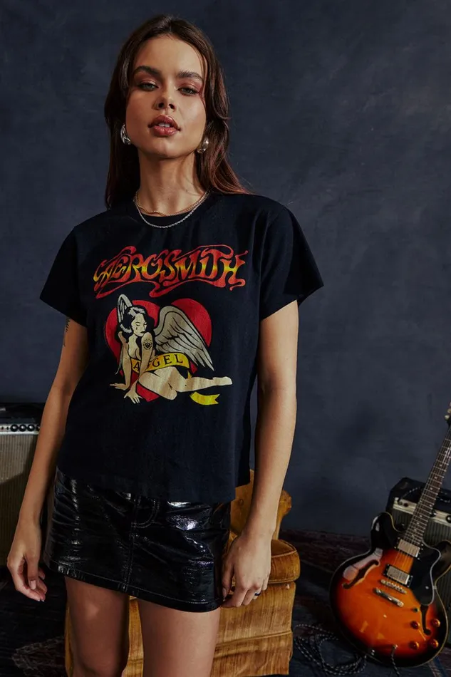 Womens Chaser Brand Tops Aerosmith Angel Tee