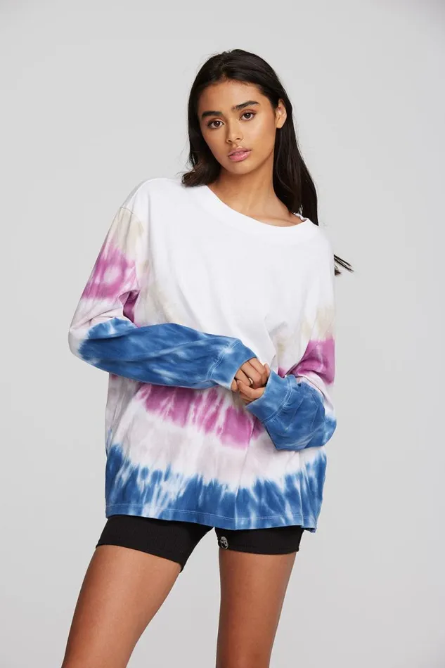Womens Chaser Brand Tops Coast Cotton Jersey Long Sleeve Tee With Blousant Sleeves And Rib