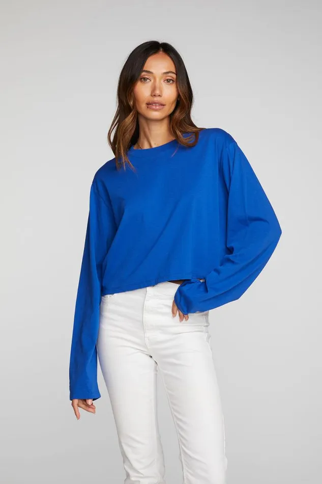 Womens Chaser Brand Tops Cotton Jersey Cropped Long Sleeve Tee