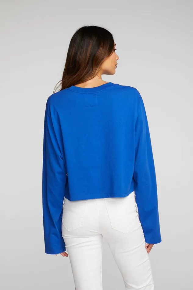 Womens Chaser Brand Tops Cotton Jersey Cropped Long Sleeve Tee