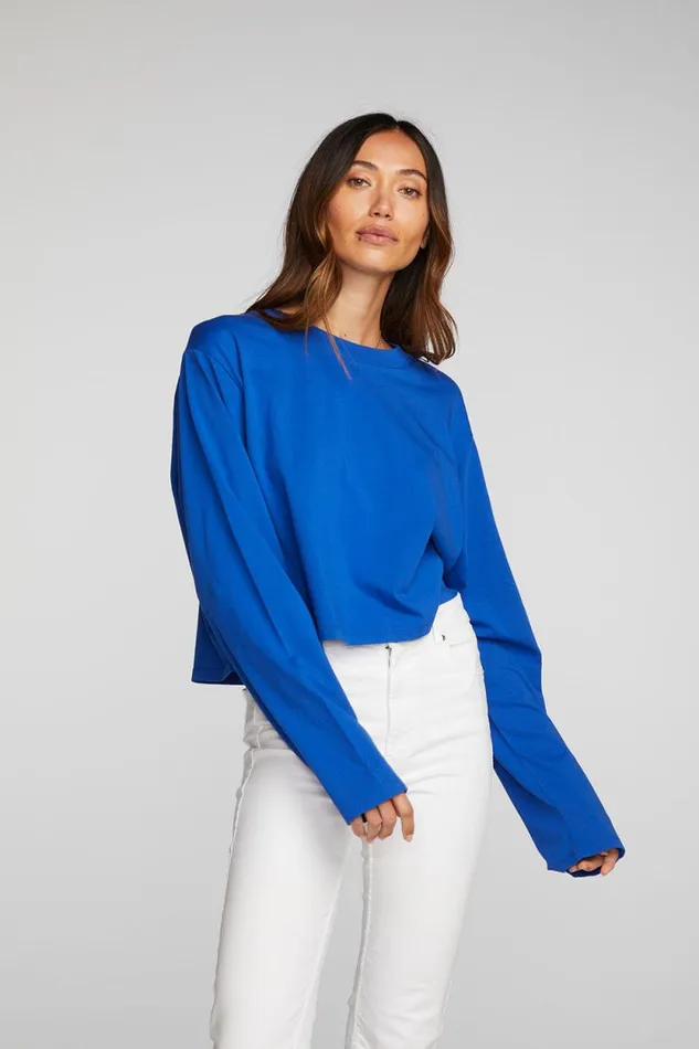 Womens Chaser Brand Tops Cotton Jersey Cropped Long Sleeve Tee