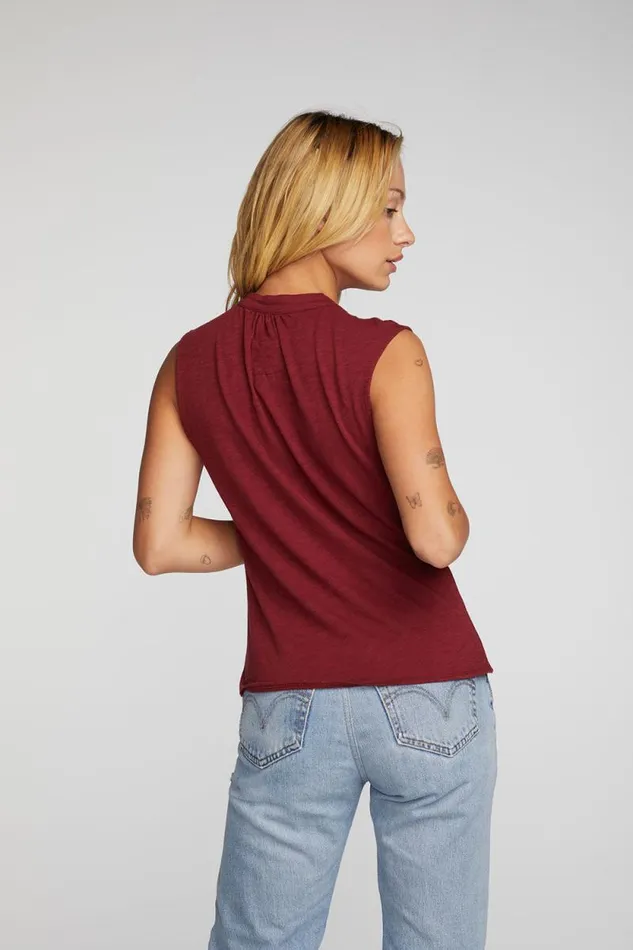 Womens Chaser Brand Tops Gauze Jersey Snap Down Tank With Shirring