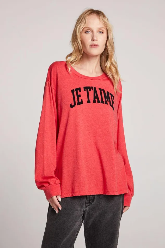 Womens Chaser Brand Tops Je Taime Long Sleeve