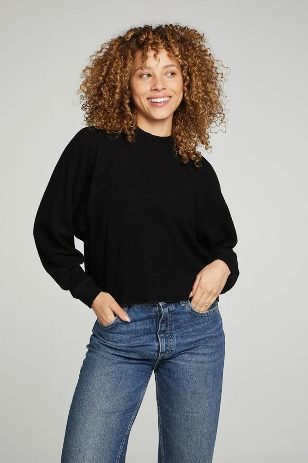 Womens Chaser Brand Tops Long Sleeve Cropped Mock Neck Raglan Tee
