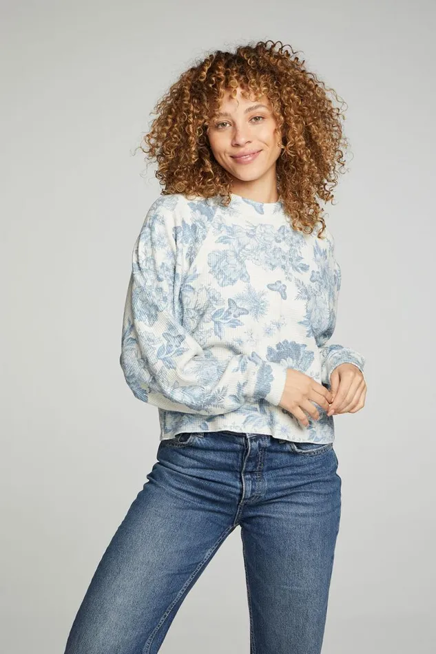 Womens Chaser Brand Tops Long Sleeve Cropped Mock Neck Raglan Tee