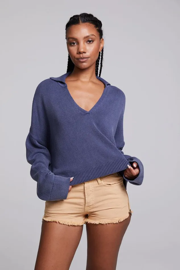 Womens Chaser Brand Tops Mercury Washed Indigo Crop Pullover