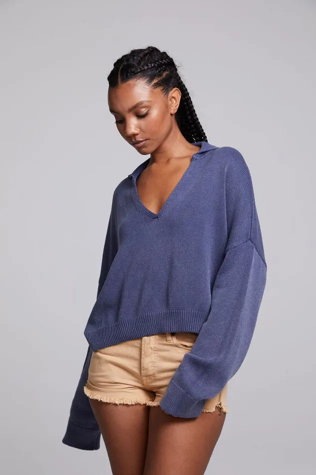 Womens Chaser Brand Tops Mercury Washed Indigo Crop Pullover