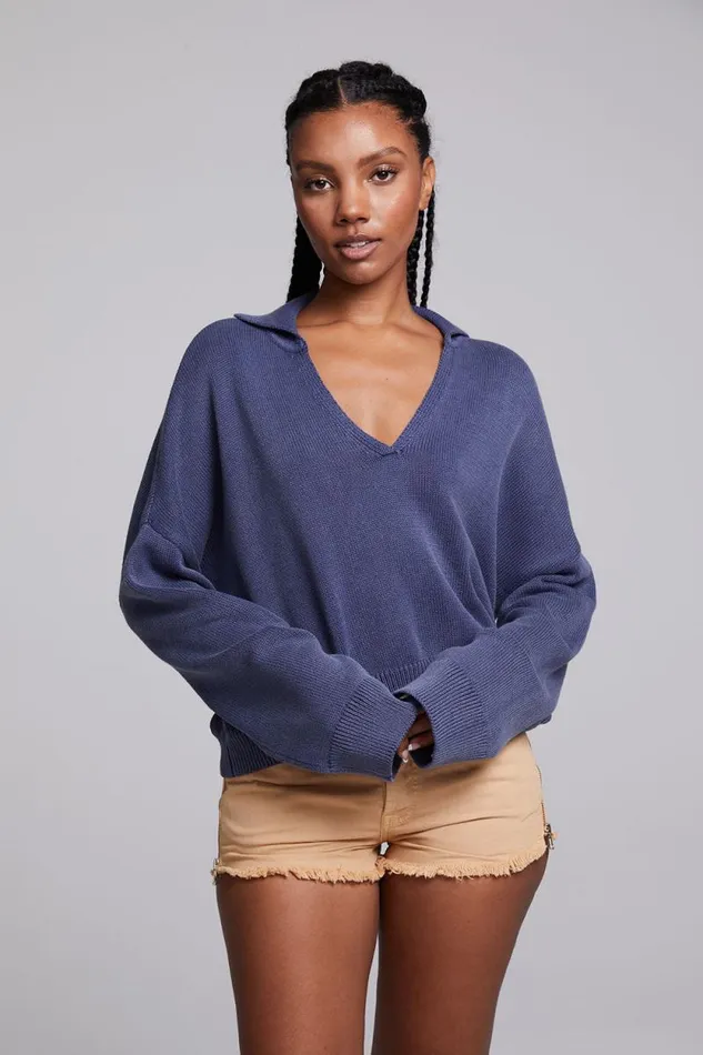 Womens Chaser Brand Tops Mercury Washed Indigo Crop Pullover