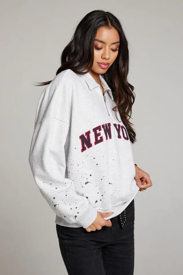 Womens Chaser Brand Tops New York Splatter Paint Half Zip Long Sleeve