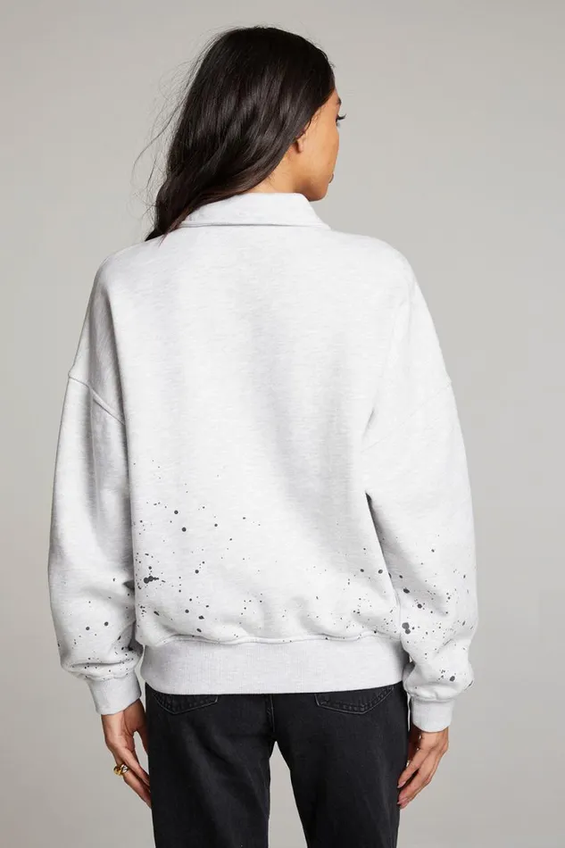 Womens Chaser Brand Tops New York Splatter Paint Half Zip Long Sleeve