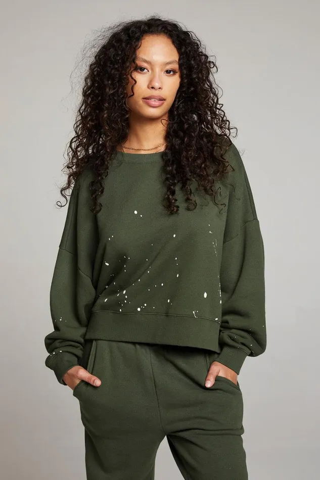 Womens Chaser Brand Tops Ombre Forest Night Splatter Paint Pullover