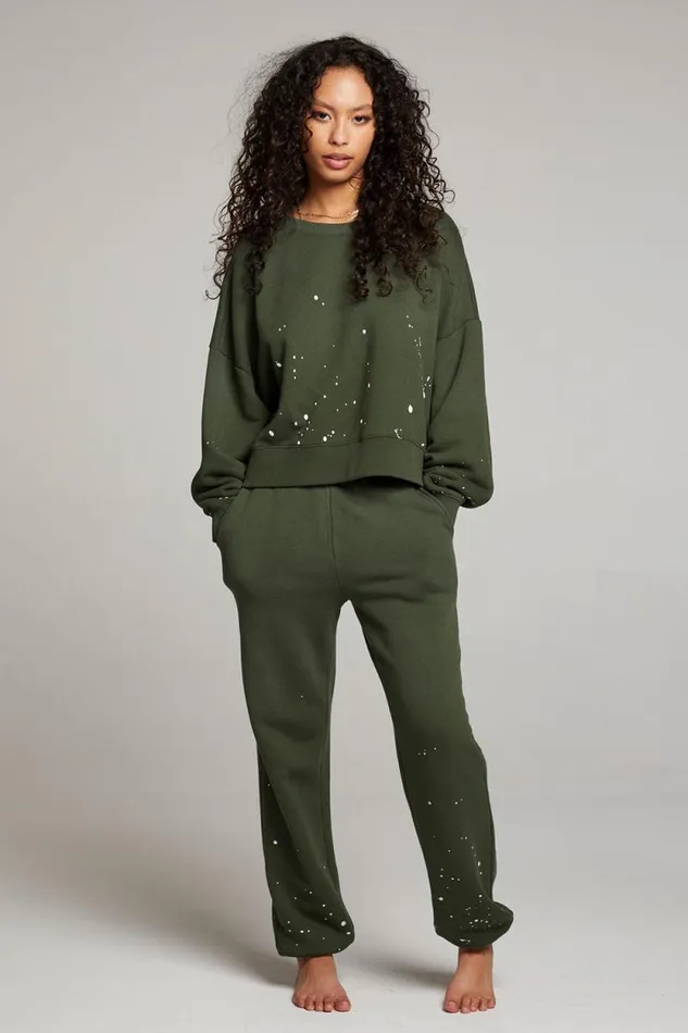 Womens Chaser Brand Tops Ombre Forest Night Splatter Paint Pullover