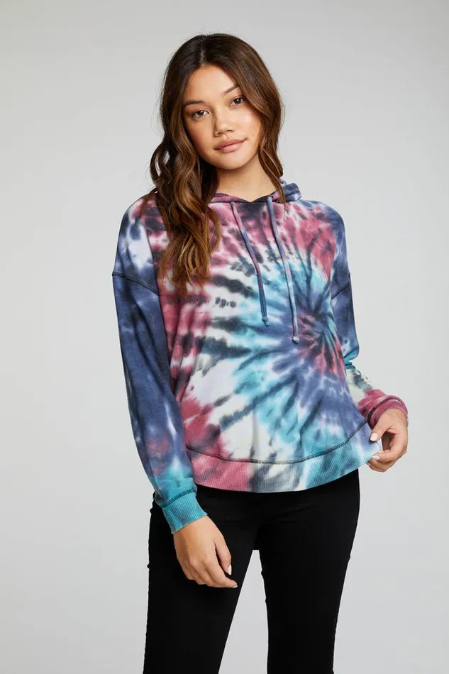 Womens Chaser Brand Tops Recycled Cozy Knit Long Sleeve Drop Shoulder Hi Lo Shirttail Hoodie