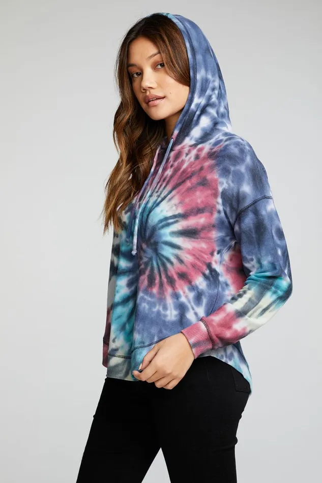 Womens Chaser Brand Tops Recycled Cozy Knit Long Sleeve Drop Shoulder Hi Lo Shirttail Hoodie