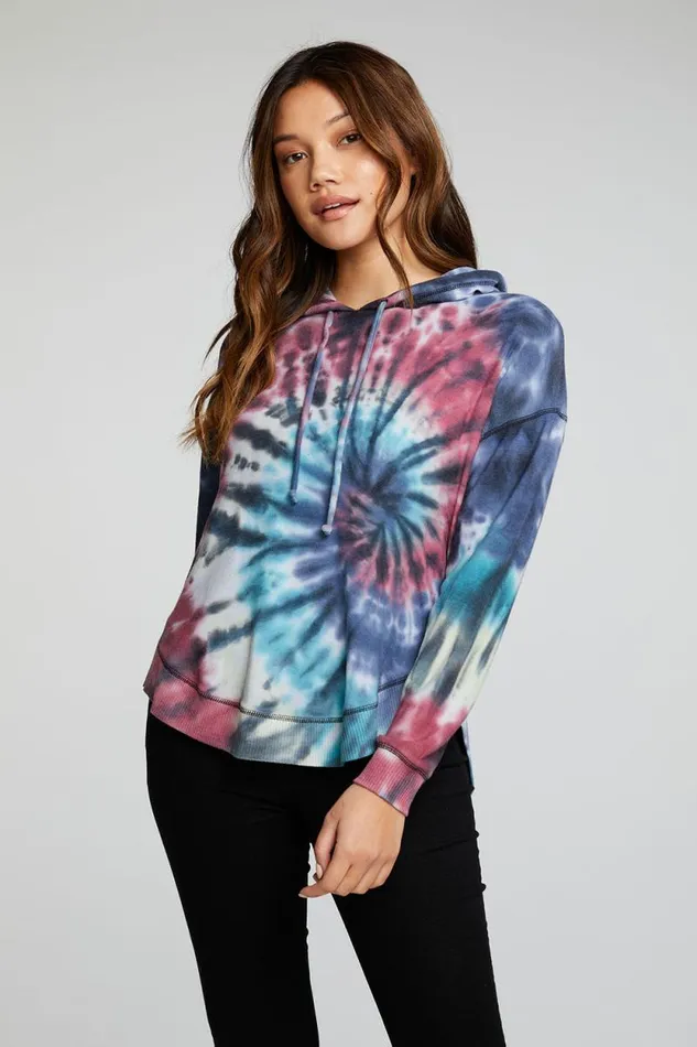 Womens Chaser Brand Tops Recycled Cozy Knit Long Sleeve Drop Shoulder Hi Lo Shirttail Hoodie