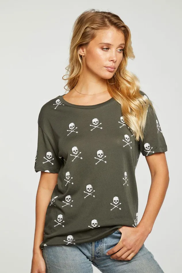 Womens Chaser Brand Tops Scattered Skulls